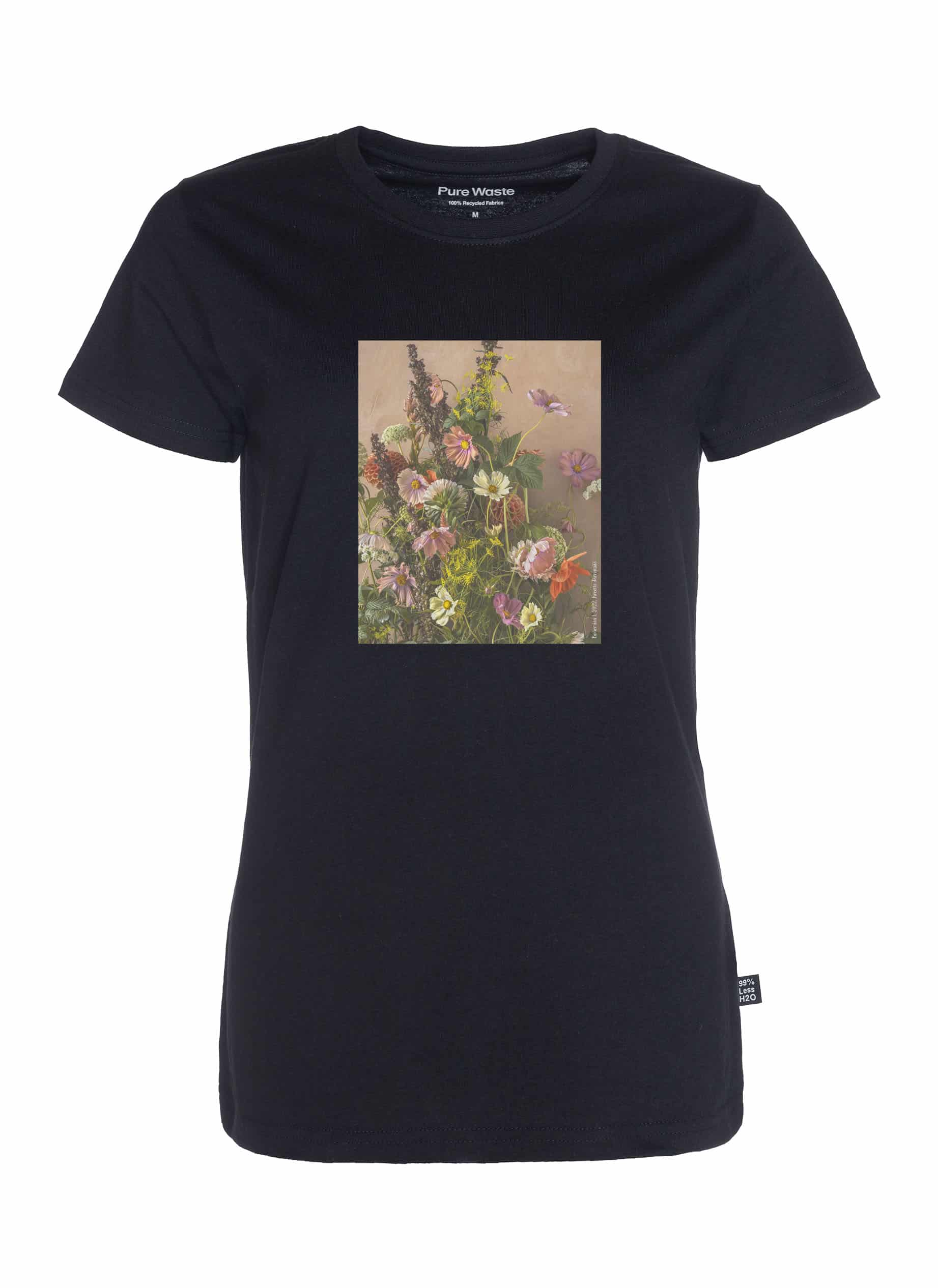 Bohemian_I_Women’s_T-Shirt_black Naisten musta T-paita kukkaprintillä Kreetta Järvenpää